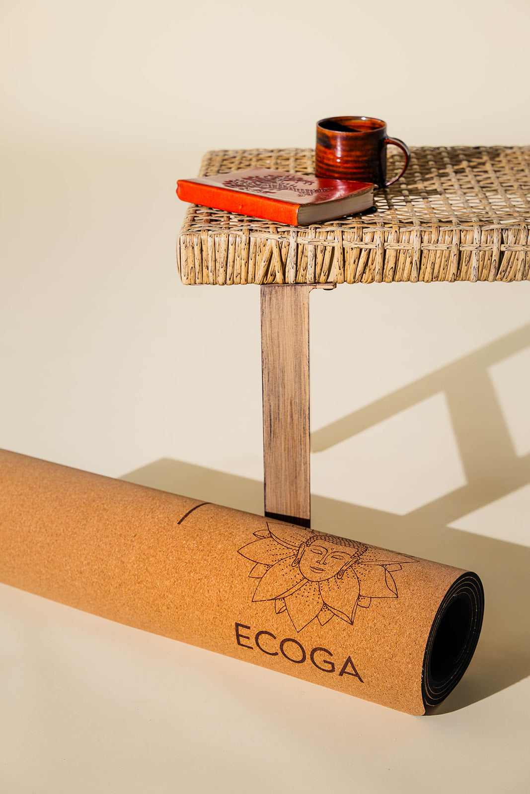 Ecoga cork mat beside a wooden bench